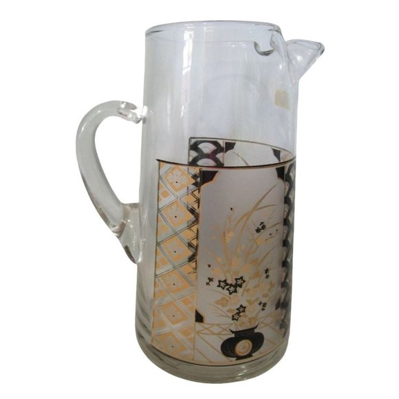 Culver Imari Style Large Pitcher Pinched Spout Black Gold Frost Paper Label EUC - Picture 1 of 13